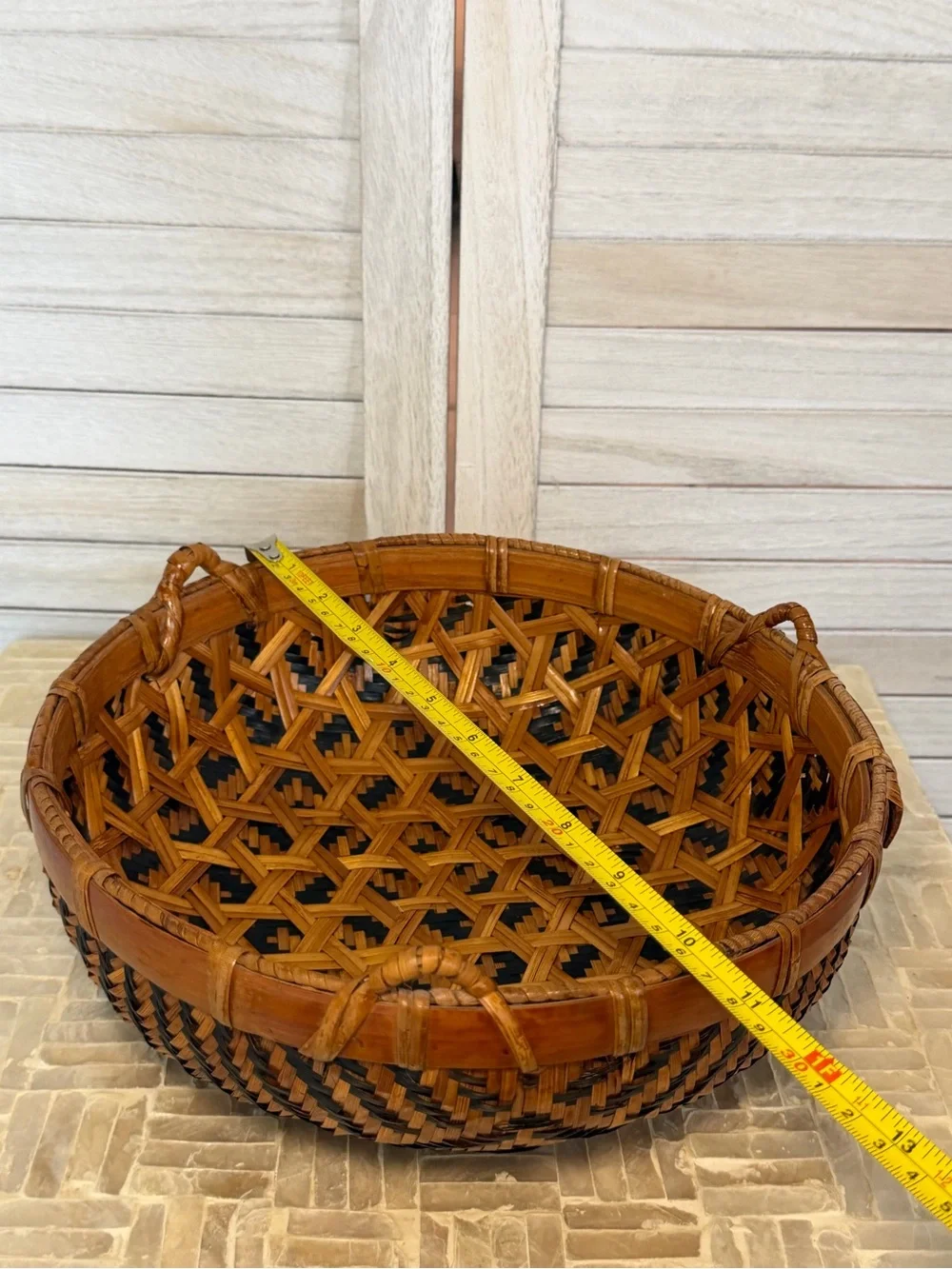 Handwoven Black and Brown Decorative Bamboo Basket - Artisan Home Accents